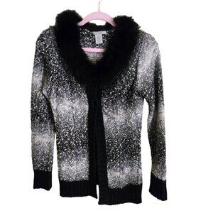 Alberto Makali Vintage Amazing Black Ombre Fox Fur Trim Cardigan Sweater Size S